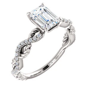 CZ Wedding Set, featuring The Janneth engagement ring (Customizable Emerald Cut Design with Twisting Rope-Pavé Split Band) - Image 6