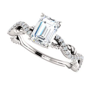 CZ Wedding Set, featuring The Janneth engagement ring (Customizable Emerald Cut Design with Twisting Rope-Pavé Split Band) - Image 7
