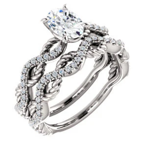 CZ Wedding Set, featuring The Janneth engagement ring (Customizable Oval Cut Design with Twisting Rope-Pavé Split Band) - Image 4