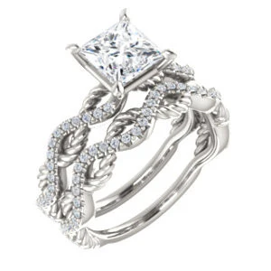 CZ Wedding Set, featuring The Janneth engagement ring (Customizable Princess Cut Design with Twisting Rope-Pavé Split Band) - Image 4