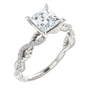 CZ Wedding Set, featuring The Janneth engagement ring (Customizable Princess Cut Design with Twisting Rope-Pavé Split Band) - Image 5
