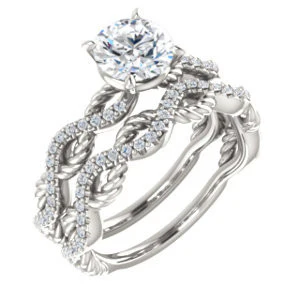 CZ Wedding Set, featuring The Janneth engagement ring (Customizable Round Cut Design with Twisting Rope-Pavé Split Band) - Image 4