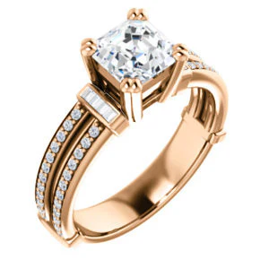 CZ Wedding Set, featuring The Kaitlyn engagement ring (Customizable Asscher Cut with Flanking Baguettes And Round Channel Accents) - Image 10