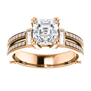 CZ Wedding Set, featuring The Kaitlyn engagement ring (Customizable Asscher Cut with Flanking Baguettes And Round Channel Accents) - Image 11