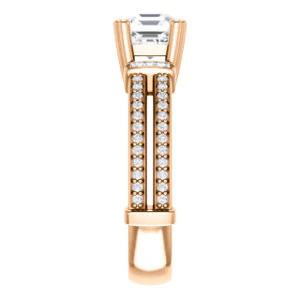 CZ Wedding Set, featuring The Kaitlyn engagement ring (Customizable Asscher Cut with Flanking Baguettes And Round Channel Accents) - Image 12