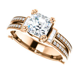 CZ Wedding Set, featuring The Kaitlyn engagement ring (Customizable Asscher Cut with Flanking Baguettes And Round Channel Accents) - Image 13