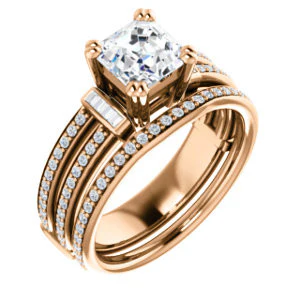 CZ Wedding Set, featuring The Kaitlyn engagement ring (Customizable Asscher Cut with Flanking Baguettes And Round Channel Accents) - Image 2