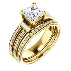 CZ Wedding Set, featuring The Kaitlyn engagement ring (Customizable Asscher Cut with Flanking Baguettes And Round Channel Accents) - Image 4
