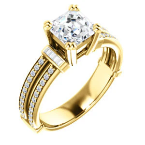 CZ Wedding Set, featuring The Kaitlyn engagement ring (Customizable Asscher Cut with Flanking Baguettes And Round Channel Accents) - Image 6