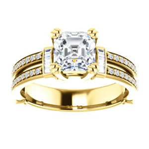 CZ Wedding Set, featuring The Kaitlyn engagement ring (Customizable Asscher Cut with Flanking Baguettes And Round Channel Accents) - Image 7