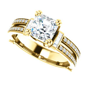 CZ Wedding Set, featuring The Kaitlyn engagement ring (Customizable Asscher Cut with Flanking Baguettes And Round Channel Accents) - Image 9