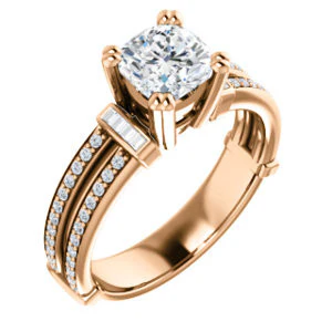 CZ Wedding Set, featuring The Kaitlyn engagement ring (Customizable Cushion Cut with Flanking Baguettes And Round Channel Accents) - Image 10
