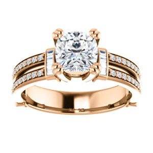 CZ Wedding Set, featuring The Kaitlyn engagement ring (Customizable Cushion Cut with Flanking Baguettes And Round Channel Accents) - Image 11