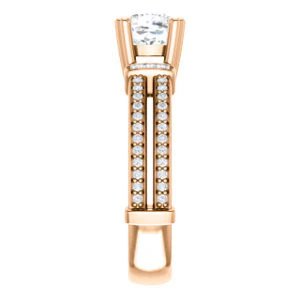 CZ Wedding Set, featuring The Kaitlyn engagement ring (Customizable Cushion Cut with Flanking Baguettes And Round Channel Accents) - Image 12