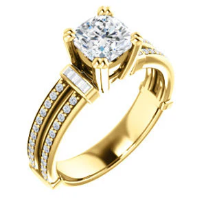 CZ Wedding Set, featuring The Kaitlyn engagement ring (Customizable Cushion Cut with Flanking Baguettes And Round Channel Accents) - Image 6