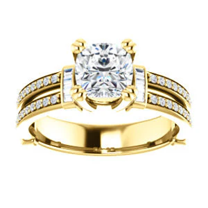 CZ Wedding Set, featuring The Kaitlyn engagement ring (Customizable Cushion Cut with Flanking Baguettes And Round Channel Accents) - Image 7