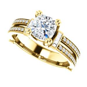 CZ Wedding Set, featuring The Kaitlyn engagement ring (Customizable Cushion Cut with Flanking Baguettes And Round Channel Accents) - Image 9