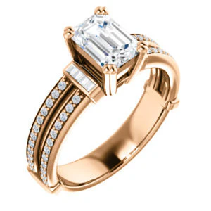 CZ Wedding Set, featuring The Kaitlyn engagement ring (Customizable Emerald Cut with Flanking Baguettes And Round Channel Accents) - Image 10