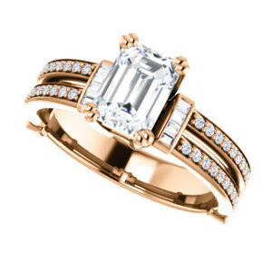CZ Wedding Set, featuring The Kaitlyn engagement ring (Customizable Emerald Cut with Flanking Baguettes And Round Channel Accents) - Image 13