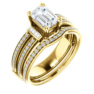 CZ Wedding Set, featuring The Kaitlyn engagement ring (Customizable Emerald Cut with Flanking Baguettes And Round Channel Accents) - Image 4