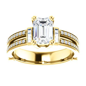 CZ Wedding Set, featuring The Kaitlyn engagement ring (Customizable Emerald Cut with Flanking Baguettes And Round Channel Accents) - Image 7