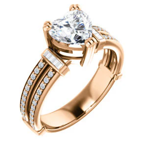 CZ Wedding Set, featuring The Kaitlyn engagement ring (Customizable Heart Cut with Flanking Baguettes And Round Channel Accents) - Image 10