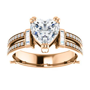 CZ Wedding Set, featuring The Kaitlyn engagement ring (Customizable Heart Cut with Flanking Baguettes And Round Channel Accents) - Image 11