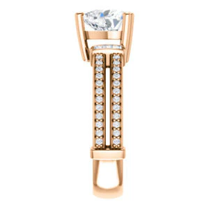 CZ Wedding Set, featuring The Kaitlyn engagement ring (Customizable Heart Cut with Flanking Baguettes And Round Channel Accents) - Image 12