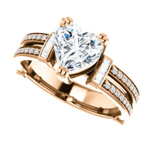 CZ Wedding Set, featuring The Kaitlyn engagement ring (Customizable Heart Cut with Flanking Baguettes And Round Channel Accents) - Image 13