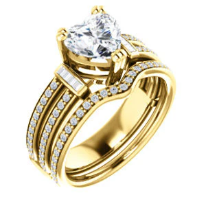 CZ Wedding Set, featuring The Kaitlyn engagement ring (Customizable Heart Cut with Flanking Baguettes And Round Channel Accents) - Image 2