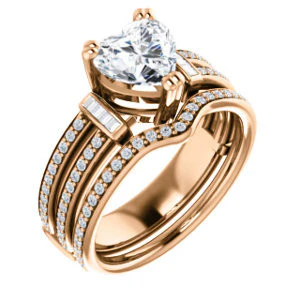CZ Wedding Set, featuring The Kaitlyn engagement ring (Customizable Heart Cut with Flanking Baguettes And Round Channel Accents) - Image 4