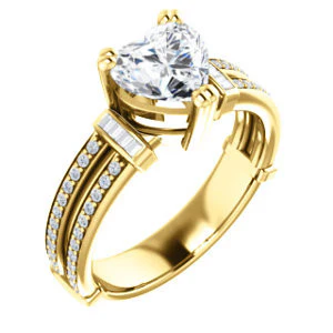 CZ Wedding Set, featuring The Kaitlyn engagement ring (Customizable Heart Cut with Flanking Baguettes And Round Channel Accents) - Image 6