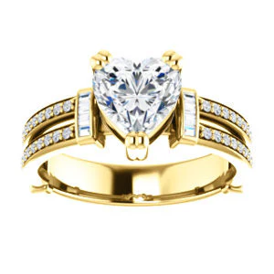 CZ Wedding Set, featuring The Kaitlyn engagement ring (Customizable Heart Cut with Flanking Baguettes And Round Channel Accents) - Image 7
