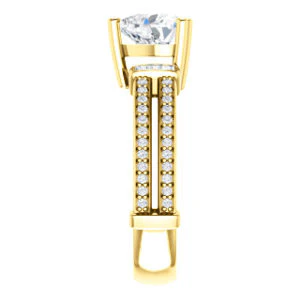 CZ Wedding Set, featuring The Kaitlyn engagement ring (Customizable Heart Cut with Flanking Baguettes And Round Channel Accents) - Image 8