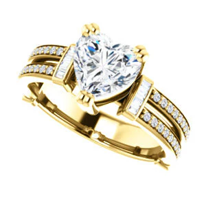 CZ Wedding Set, featuring The Kaitlyn engagement ring (Customizable Heart Cut with Flanking Baguettes And Round Channel Accents) - Image 9