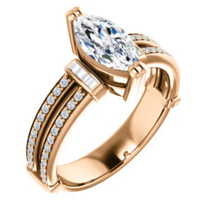CZ Wedding Set, featuring The Kaitlyn engagement ring (Customizable Marquise Cut with Flanking Baguettes And Round Channel Accents) - Image 10