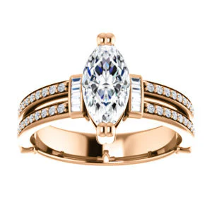 CZ Wedding Set, featuring The Kaitlyn engagement ring (Customizable Marquise Cut with Flanking Baguettes And Round Channel Accents) - Image 11