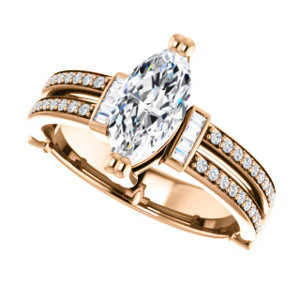 CZ Wedding Set, featuring The Kaitlyn engagement ring (Customizable Marquise Cut with Flanking Baguettes And Round Channel Accents) - Image 13