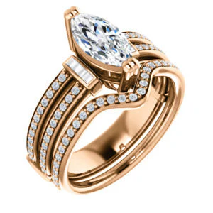 CZ Wedding Set, featuring The Kaitlyn engagement ring (Customizable Marquise Cut with Flanking Baguettes And Round Channel Accents) - Image 2