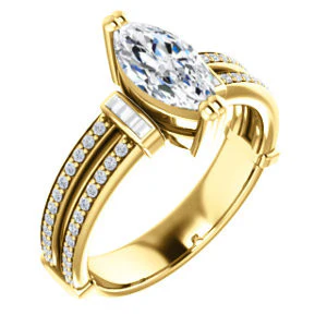 CZ Wedding Set, featuring The Kaitlyn engagement ring (Customizable Marquise Cut with Flanking Baguettes And Round Channel Accents) - Image 6