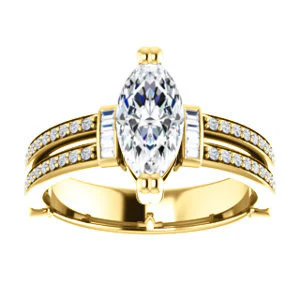 CZ Wedding Set, featuring The Kaitlyn engagement ring (Customizable Marquise Cut with Flanking Baguettes And Round Channel Accents) - Image 7
