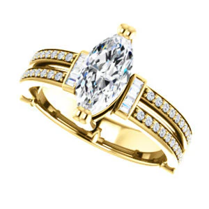 CZ Wedding Set, featuring The Kaitlyn engagement ring (Customizable Marquise Cut with Flanking Baguettes And Round Channel Accents) - Image 9