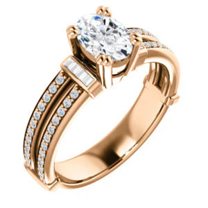 CZ Wedding Set, featuring The Kaitlyn engagement ring (Customizable Oval Cut with Flanking Baguettes And Round Channel Accents) - Image 10