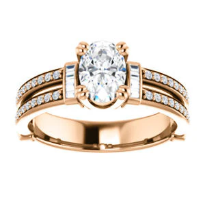 CZ Wedding Set, featuring The Kaitlyn engagement ring (Customizable Oval Cut with Flanking Baguettes And Round Channel Accents) - Image 11
