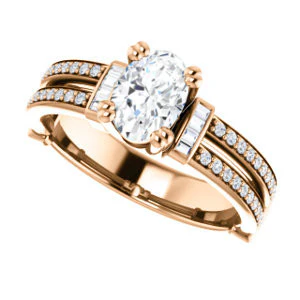 CZ Wedding Set, featuring The Kaitlyn engagement ring (Customizable Oval Cut with Flanking Baguettes And Round Channel Accents) - Image 13