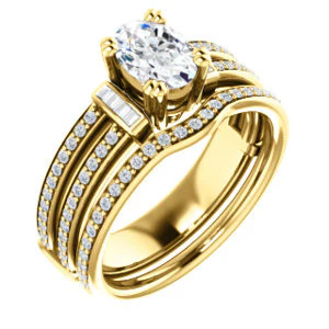 CZ Wedding Set, featuring The Kaitlyn engagement ring (Customizable Oval Cut with Flanking Baguettes And Round Channel Accents) - Image 2