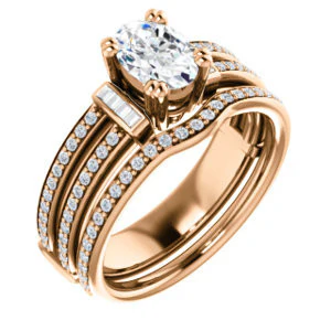 CZ Wedding Set, featuring The Kaitlyn engagement ring (Customizable Oval Cut with Flanking Baguettes And Round Channel Accents) - Image 4