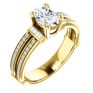 CZ Wedding Set, featuring The Kaitlyn engagement ring (Customizable Oval Cut with Flanking Baguettes And Round Channel Accents) - Image 6