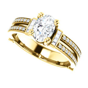 CZ Wedding Set, featuring The Kaitlyn engagement ring (Customizable Oval Cut with Flanking Baguettes And Round Channel Accents) - Image 9