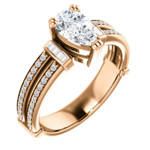 CZ Wedding Set, featuring The Kaitlyn engagement ring (Customizable Pear Cut with Flanking Baguettes And Round Channel Accents) - Image 10